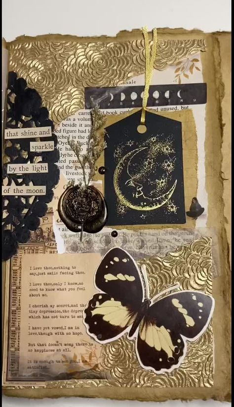 Butterfly Scrapbook, Make A Scrapbook, Beautiful Scrapbook Layouts, Moon Gold, Moon Journal, Pretty Journals, Art Apps, Mixed Media Journal, Scrapbook Art