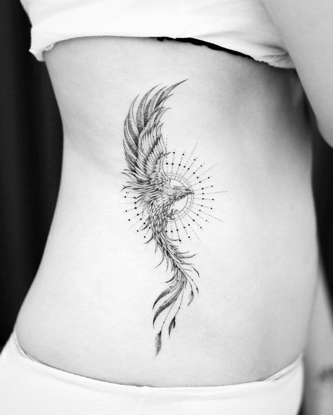 Bali Tattoo Fineline on Instagram: “A phoenix and the sun. Done few months ago. Enjoy and Have a wonderful evening ✨💫🙏🏼. . . . . . . . . . . #phoenixforce #phoenix…” Delicate Tattoo Ideas, Phoenix Tattoo Women, Feniks Tattoo, Phoenix Feather Tattoos, Phoenix Back Tattoo, Tato Phoenix, Rebirth Tattoo, Women Tattoo Ideas, Wörter Tattoos