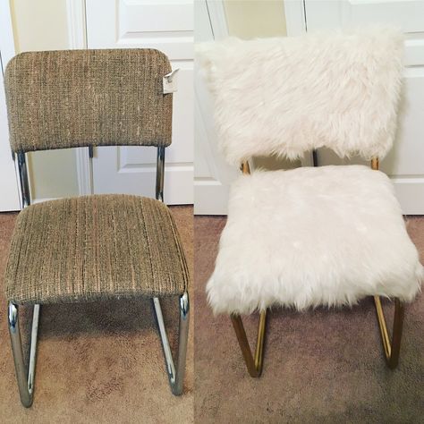 Chair Craft, Faux Fur Chair, Diy Furniture Chair, Fur Chair, Thrifted Home Decor, Bedroom Furniture Makeover, Dekorasi Kamar Tidur, Salon Interior Design, Shabby Chic Bedrooms