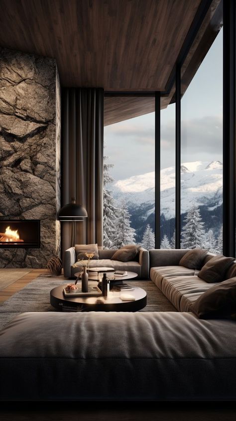 Mountain Chalet Interior, Modern Mountain Interior, Prythian Courts, Mountain House Interior, Mountain Interior Design, Winter Court, Resort Interior Design, Mountain Cabin Decor, Mountain Home Interiors