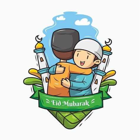 Eid mubarak cartoon. hug Premium Vector | Premium Vector #Freepik #vector #islamic #cartoon #ramadan #eid Eid Drawing Ideas, Eid Mubarak Cartoon, Hug Cartoon, Ramadan Vibes, Eid Mubark, Eid Mubarak Vector, Eid Pics, Bakra Eid, Eid Mubarak Card