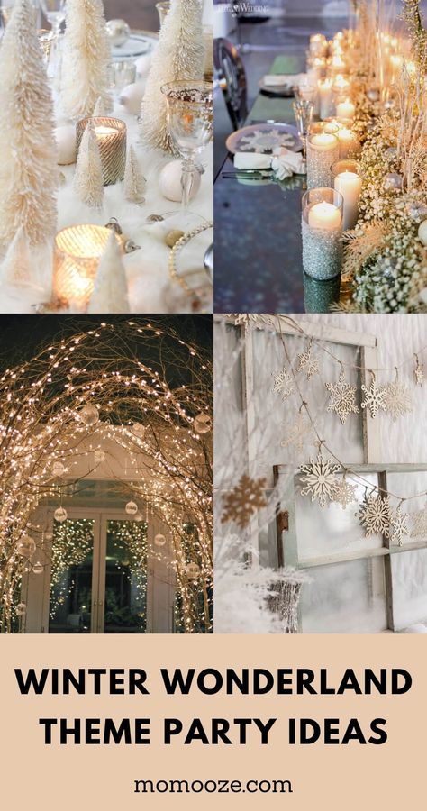 White Theme Christmas Party, Winter Forest Theme Party, Adult Winter Wonderland Party, Winter Party Decorations Elegant, Bridgerton Christmas Party, 30th Birthday Christmas Theme, Winter Wonder Land Theme, Easy Winter Wonderland Decorations, Winter Party Themes For Adults