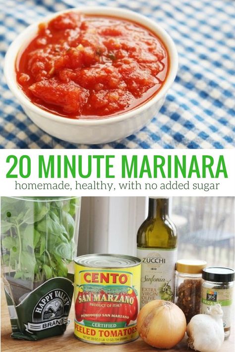 Twenty Minute Homemade Marinara Sauce - Slender Kitchen. Works for Clean Eating, Gluten Free, Low Carb, Paleo, Vegan, Vegetarian, Weight Watchers® and Whole30® diets. 86 Calories.