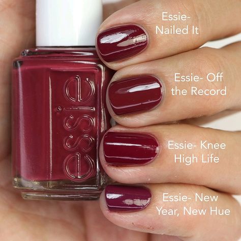 Red Nails Vintage, Essie Nail Polish Aesthetic, Essie Nail Polish Swatches, Fall Nails Essie, Essie Autumn Nails, Soft Autumn Nail Polish, Essie Christmas Colors, Nail Polish Swatches, Essie Fall Colors