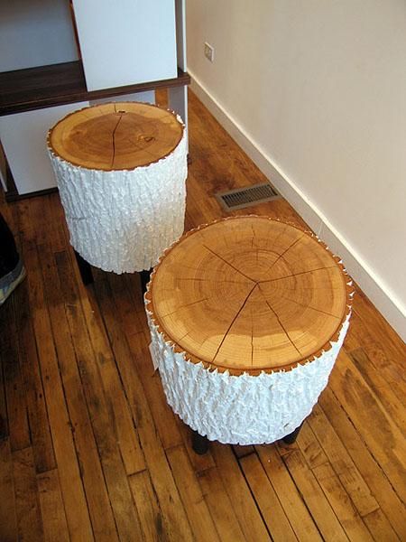 log dining chairs and wooden stools, modern log furniture for interior decorating Stump Ideas, Log Stools, Tree Stump Table, Stump Table, Painted Stools, Tree Stumps, Fire Pit Furniture, Primitive Furniture, Log Furniture