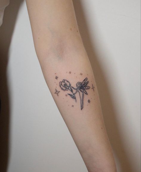 Fairy Flower Tattoo, Tooth Fairy Tattoo, Sparkly Tattoo, Fairy Line Art, Fairycore Tattoo, Small Fairy Tattoos, Whimsical Tattoo, Medium Tattoos, Whimsical Tattoos