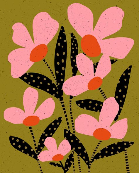 Art Ideas Adults, Simple Illustration Art Doodles, Flowers Pattern Illustration, Botanical Pattern Illustration, Flower Pattern Painting, Lotus Flower Illustration, Flower Digital Art, Popular Prints, Contemporary Folk Art