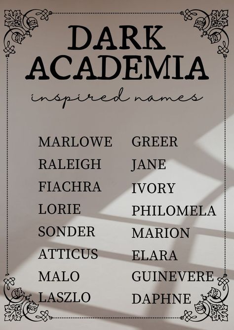 Names Dark Academia, Academia Names, Dark Academia Names, Words Writing, Prompts Writing, Fantasy Character Names, Writing Inspiration Tips, Writing Plot, Dark Academy