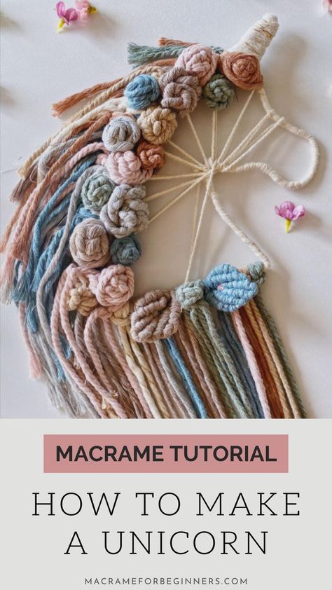 Macrame Unicorn Wall Hanging Macrame Unicorn, Crochet Wall Hanging Patterns, Unicorn Tutorial, Unicorn Dreamcatcher, Easy Diy Macrame, Macrame For Beginners, Crochet Wall Hanging, Macrame Wall Hanging Tutorial, Easy Macrame