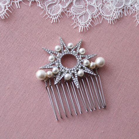 Dainty Silver or Gold Celestial Hair Comb Wedding Hair Comb, Bridal Hair Comb Celestial Star Headpiece Art Deco Wedding Hair Accessory - Etsy UK Art Deco Wedding Hair, Star Headpiece, Prom Hair Jewelry, Celestial Hair, Headpiece Art, Hair Comb Bridal, Wedding Hair Comb, Wedding Sash, Deco Wedding