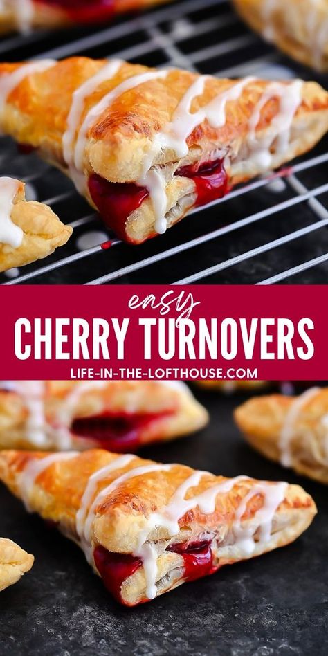 Cherry Turnovers - Life In The Lofthouse Puff Pastry Cherry Pie Filling, Cherry Baked Goods, Cherry Puff Pastry Recipes, Easy Cherry Turnovers, Cherry Pastry, Fried Peach Pies, Cherry Turnovers, Peach Pies, Cream Cheese Pastry