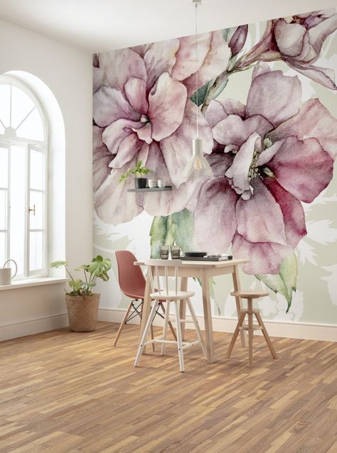 Aqua Flower Mural Wallpaper-Wall Decor-ART WALLPAPER Flower Wallpaper For Bedroom Wall, Hpw To Paint Large Flowers On Wall, Beauty Salon Wallpaper Floral Wallpapers, Mural Wall Art Beauty Salon, Floral Mural Pink Wall, Watercolor Flowers Wallpaper Mural, Wall Murals Beauty Salon, Wall Murals For Beauty Salon, Bathroom Wall Mural Flower