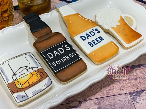 Whisky Cookies Decorated, Beer Bottle Cookies, Bourbon Bottle Cookies Decorated, Beer Cookies Royal Icing, Beer Bottle Decorated Cookies, Liquor Cookies Decorated, Father’s Day Beer Sugar Cookies, Bourbon Cookies, Beer Cookies