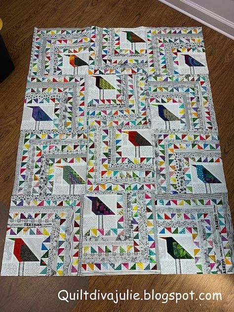 For the Birds - the Flimsy | Me & My Quilts | Bloglovin’ Wonky Birds, Birds Quilt, Interesting Quilts, Bird Quilts, Bird Ideas, Necktie Quilt, Bird Quilt Blocks, Pieced Quilts, Block Quilt