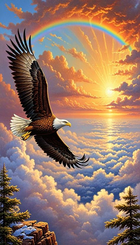 Painting of A magic majestic eagle flying above the clouds - AI creation Birds Flying Photography, Logo Gallery Art, American Indian Artwork, Eagle Artwork, Eagle Flying, Wild Animal Wallpaper, Eagle Images, Eagle Painting, Eagle Wallpaper