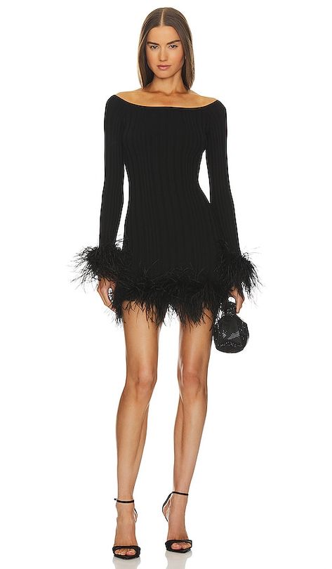 Rosette Feather Trim Mini Dress Dress With Feather Sleeves, Casual Trendy Outfits, One Shoulder Cocktail Dress, Bodice Dress, Feather Trim, Pleated Mini Dress, Mini Cocktail Dress, Revolve Clothing, Black Cocktail Dress