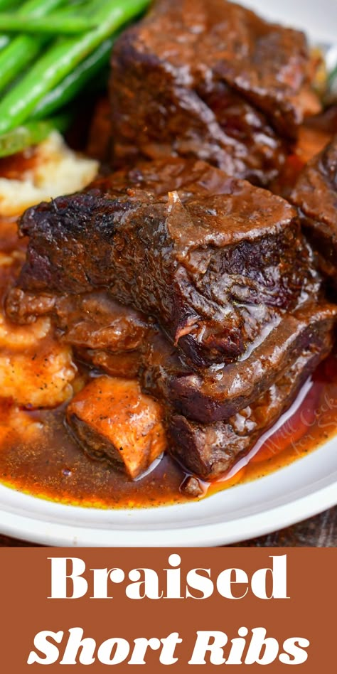 Braised Beef Short Ribs Stove Top, Cooking Short Ribs In Oven, Stove Top Ribs, Beef Short Ribs Stove Top, Beef Short Rib Recipes Stove Top, Short Ribs Recipe Stove Top, Shortribs Dutchoven, Short Ribs In Dutch Oven, Braising Ribs