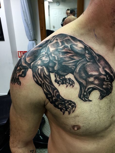 Black panther tattoo Black Panther Chest Tattoo Men, Black Panther Chest Tattoo, Panther Chest Tattoo Men, Black Panther Tattoo Men, Black Panther Tattoos, Panther Tattoo Meaning, Panther Tattoos, Different Styles Of Tattoos, Black Panther Tattoo