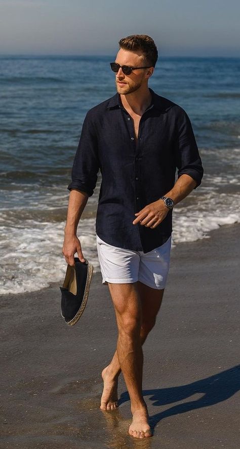 Mens Vacation Outfits, Best Summer Shoes, Vacation Outfits Men, Beach Outfit Men, Summer Holiday Outfits, Male Clothes, Mens Summer Outfits, Mens Casual Outfits Summer, Mens Casual Dress Outfits