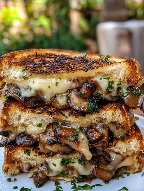 Yummy Season: Easy and Delicious Recipes | 🧀 Grilled Cheese with Gouda, Roasted Mushrooms, and Onions 🍄🧅 | Facebook Roasted Mushrooms And Onions, Swiss Grilled Cheese, Gouda Grilled Cheese, Mushroom And Swiss, Mushroom And Cheese, Recipes Grilled Cheese, Mushrooms And Onions, Sweet Onions, Roasted Mushrooms