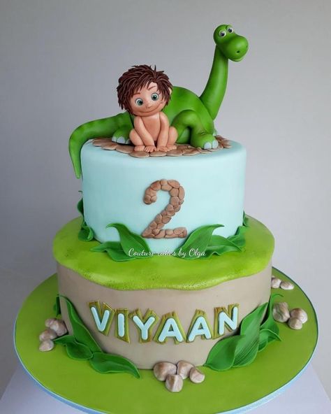 Good dinosaur - cake by Couture cakes by Olga Dinosaurus Cake, Dinosaur Cakes For Boys, The Good Dinosaur Cake, Dinasour Birthday, Dino Birthday Cake, Dinosaur Birthday Theme, Dinosaur Birthday Party Decorations, Dino Cake, Good Dinosaur