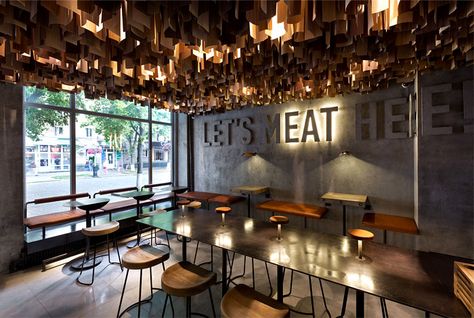 New Urban Restaurant by YOD Design Studio Burger Restaurant Design, Bbq Restaurant Design, Restaurant Grill, Burger Design, Resturant Design, Small Restaurant Design, Meat Restaurant, Burger Places, Small Restaurant