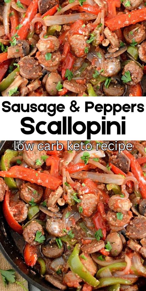 Keto Sausage and Peppers Scallopini #ketosausageandpeppersscallopini #sausageandpeppersscallopini Sausage Scallopini Recipe, Sausage Scallopini, Keto Sausage And Peppers, Meatballs And Peppers, Veal Scallopini Recipes, Stylish Cravings, Keto Sausage, Sausage Meatballs, Sausage Peppers