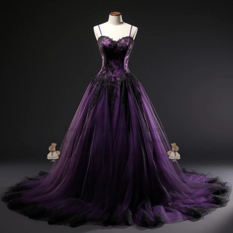 Dark Purple Fairy Dress, Black And Purple Wedding Dress Gothic, Deep Purple Dresses, Dark Purple Sweet 16 Dresses, Prom Dress Dark Purple, Dark Purple Princess Dress, Dark Purple Dress Aesthetic, Peom Dresses, Dark Purple Gown Elegant