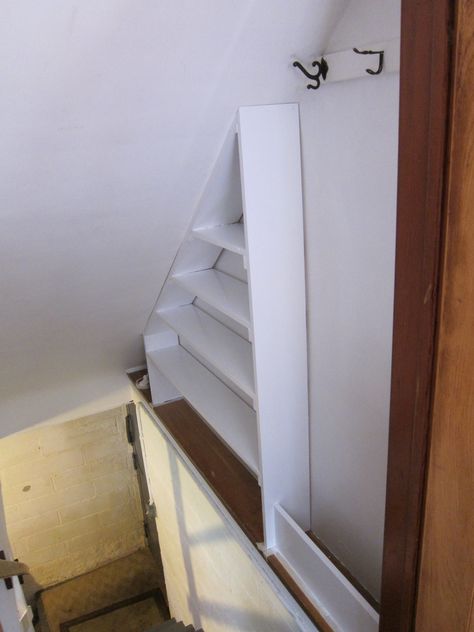 Stairway Pantry, Basement Stairwell Ideas, Stairway Storage, Basement Stairway, Stairwell Ideas, Basement Staircase, Basement Steps, Stairs Decor, Stairs Renovation