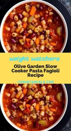 Pasta Fagioli Olive Garden, Olive Garden Slow Cooker, Pasta Fagioli Crockpot, Slow Cooker Pasta Fagioli, Olive Garden Pasta Fagioli, Pasta Fagioli Soup Recipe, Weight Watchers Pasta, Olive Garden Pasta, Garden Pasta