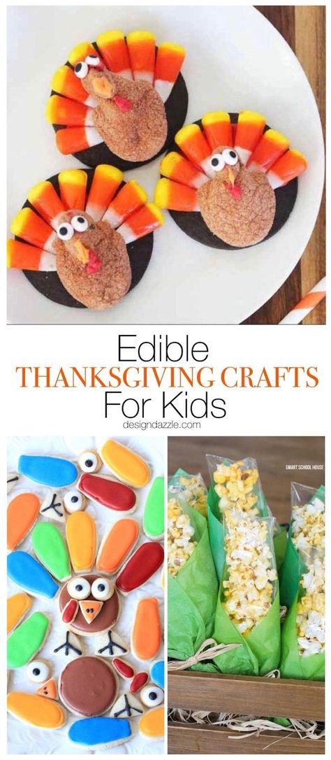 These 17 edible Thanksgiving crafts for kids are the perfect way to keep your kiddos entertained during all of the Thanksgiving festivities! #thanksgiving #thanksgivingcrafts | Design Dazzle Thanksgiving Food Crafts For Kids, Food Crafts For Kids, Thanksgiving Food Crafts, Thanksgiving Festivities, Thanksgiving Turkey Craft, Thanksgiving Crafts Diy, Easy Thanksgiving Crafts, Thanksgiving Activities For Kids, Turkey Crafts