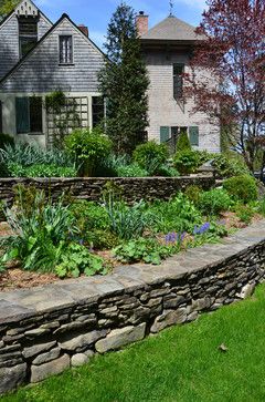 Fieldstone Walls: traditional landscape. Pa. Fieldstone walls in a tiered garden setting. Colonial Landscaping, Stacked Stone Walls, Yard Inspiration, Stone Ideas, Garden Walls, Tiered Garden, Front Yard Design, Stone Masonry, Beautiful Yards