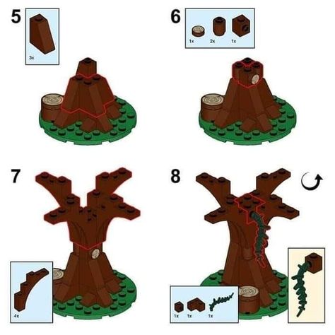 Lego Tree Instructions, Lego Trees, Lego Plants, Lego Botanical, Lego Blueprint, Lego Basic, Lego Tree, Easy Lego Creations, Lego Village