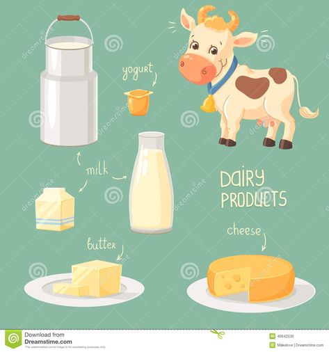 dairy products | Cartoon cow and collection of dairy product icons. 4 H Dairy Poster, 4h Dairy Poster Ideas, Dairy Illustration, Dairy Free Cheesecake Recipe, Dairy Farm Wedding, Dairy Free Muffins, Cow Appreciation Day, Dairy Free Chocolate Cake, Cow Products