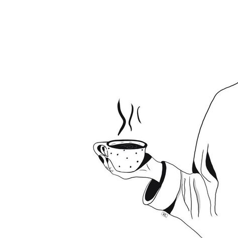 Coffee Aesthetic Black And White, Coffee Drawing Aesthetic, Coffee Shop Drawing, Loki Merch, Drawing Cafe, Women's Back Tattoos, Coffee Mug Drawing, Henn Kim, Indian Feather Tattoos