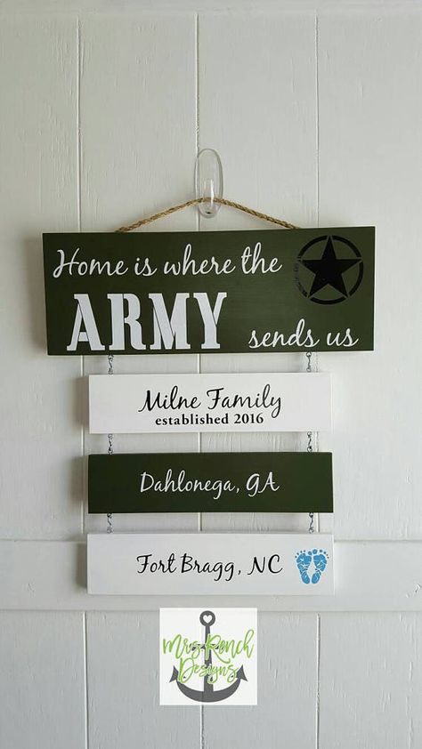 Home is where the Army sends us/you/me, Army Pride, Patriotic Wall Décor, , Military Retirement Gift, Duty Station Sign, Legacy sign Military Decorating Ideas, Deployment Wall, Military Home Decor, Army Bedroom, Military Retirement Parties, Army Retirement, Cabinet Art, Patriotic Wall Decor, Army Decor