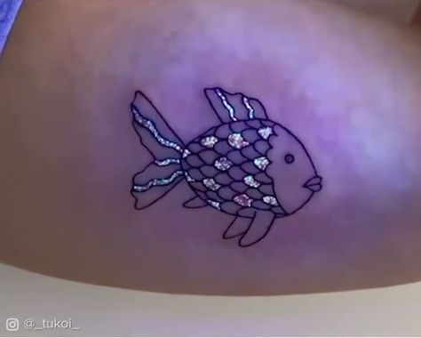 The Rainbow Fish Tattoo, Rainbow Fish Tattoo, Rainbow Fish Book, The Rainbow Fish, Fish Tattoo, Rainbow Fish, Book Tattoo, Animal Care, Black Light