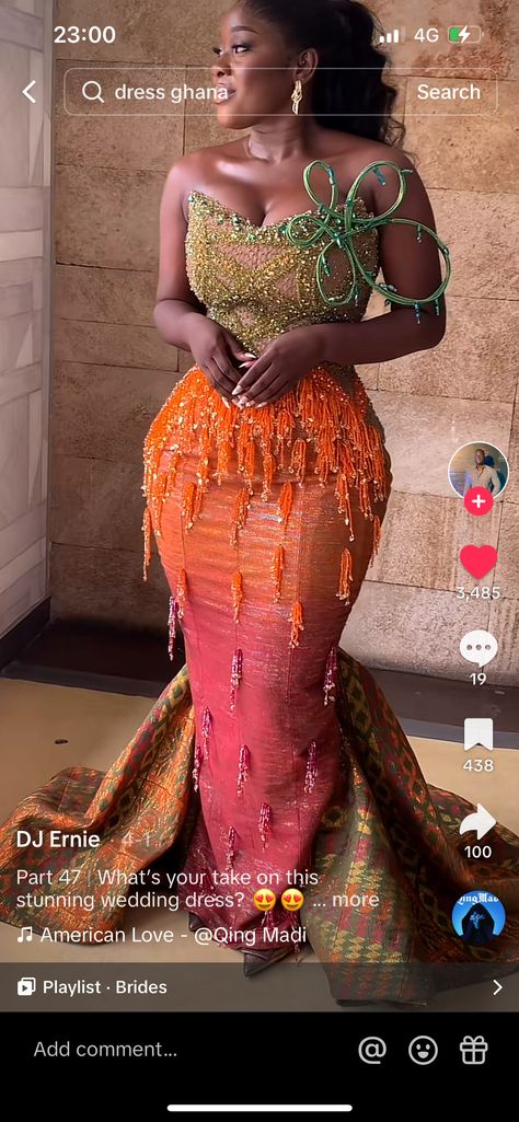 Reception Dress Ghana Bride, Kente Dress Wedding, Nigerian Weddings Dress, Traditional Ghanaian Wedding Dresses, Ghana Engagement Dresses, Ghanian Traditional Wedding, Ghana Traditional Wedding Engagement, Kente Prom Dress, Kente Corset Dress