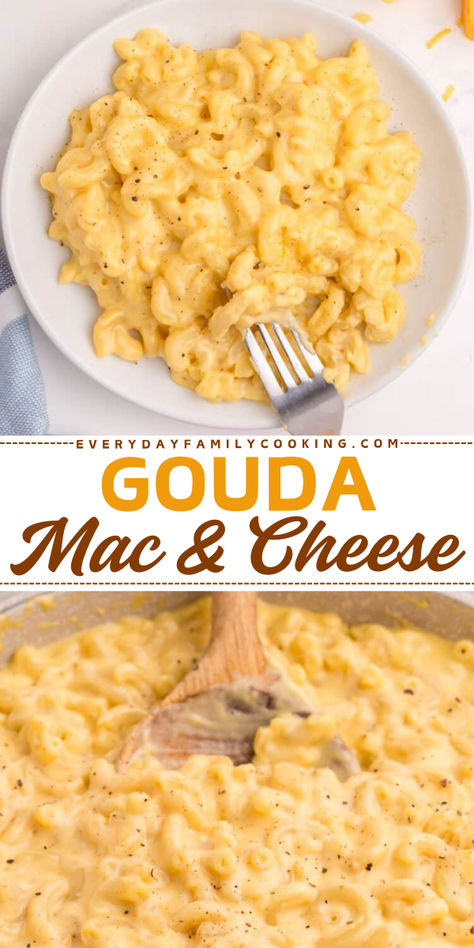 Gouda mac and cheese is a favorite with kids and adults! It's an ideal recipe when craving cheesy comfort food. Mac And Cheese Recipe With Gouda, Mac And Cheese With Condensed Milk, Light Mac And Cheese Recipe, Best Cheese For Mac And Cheese, Good Mac And Cheese Recipes, Best Mac And Cheese Recipe Creamy, Home Made Mac N Cheese, Four Cheese Macaroni And Cheese, Adult Mac And Cheese