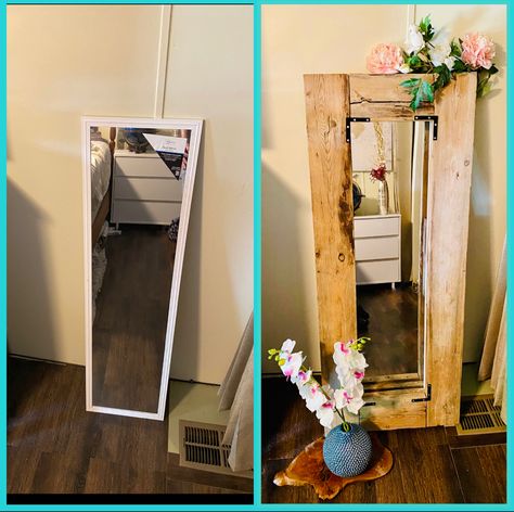 Cabin Mirror Ideas, Walmart Mirror Diy, Mirror Update Diy, Walmart Mirror, Analog Art, Paint Hardware, Upcycled Items, Wall Mirror Diy, Long Mirror