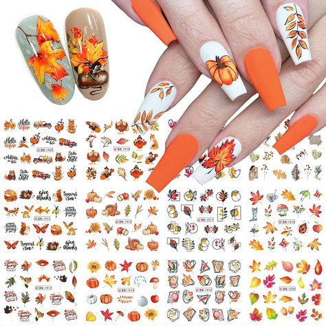 Fall Butterfly, Animal Nail Designs, Nail Water Decals, Thanksgiving Nail Art, Nail Foil, Cute Nails For Fall, Nail Stickers Decals, Nail Art Stickers Decals, Animal Nails