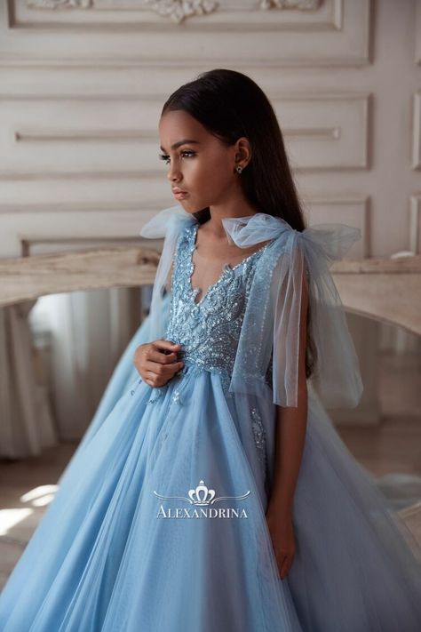 Girls Couture Dresses, Flower Girl Dresses Blue, Bust Dress, Girls Long Dresses, Girls Blue Dress, 파티 드레스, Girls Couture, Communion Dresses, High Quality Dress