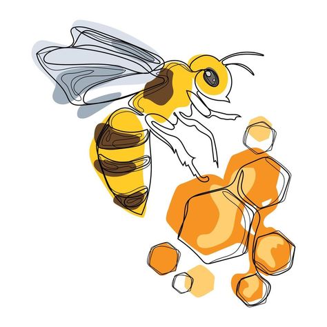 Bee Honeycomb Drawing, Honey Bee Doodle, Bee Hive Illustration, Honeycomb Drawing, Honeycombs Drawings, Bee Doodle, Honey Store, Animal Sketch, Bee Drawing