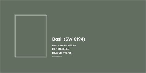 Sherwin Williams Basil (SW 6194) Paint color codes, similar paints and colors Sw Basil, Sherwin Williams Basil, Munsell Color System, Analogous Color Scheme, Rgb Color Codes, Paint Color Codes, Rgb Color Wheel, Ppg Paint, Monochromatic Color Palette