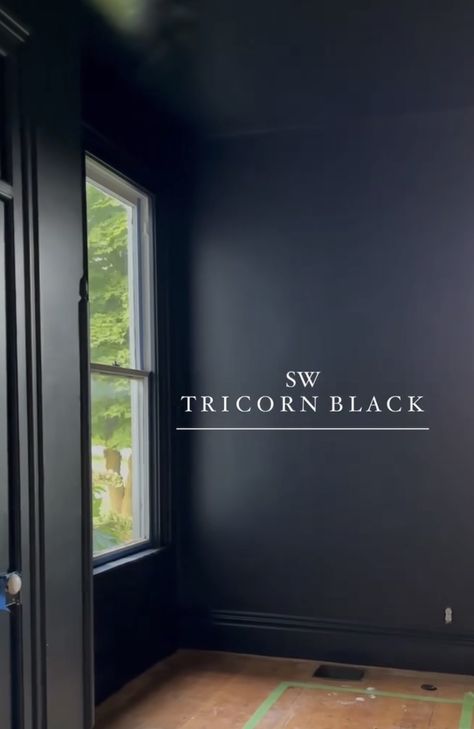 Room By Room Paint Colors, Black Paint Colors For Bedroom, Black Walls With White Wainscotting, Black Walls Interior Design, Big Living Room Paint Color Ideas, Dark Wall Paint Ideas, Dark Room Paint Colors, Gothic Paint Colors, Black Walls Office