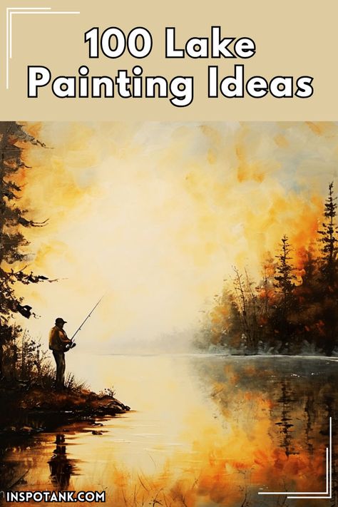 fun lake painting ideas Landscape Painting Ideas Nature, Painting Lake Scenes, How To Paint Lake Water, Paintings Of Lakes, How To Paint A Lake With Acrylic, Lake Scenery Landscapes, Acrylic Lake Painting, Lake Painting Ideas, Lake Painting Easy