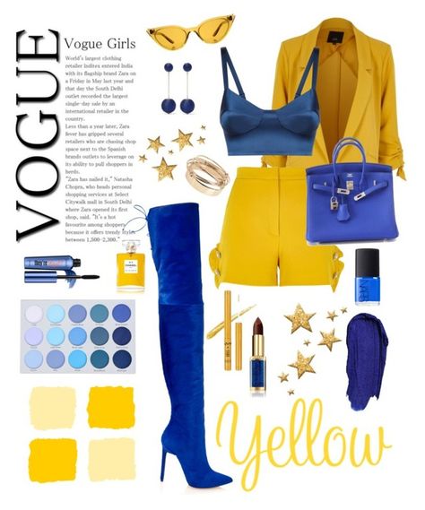 "Yellow or Blue ?" by adea1 ❤ liked on Polyvore featuring River Island, La Perla, HermÃ¨s, Valentino, LASplash, Oscar de la Renta, Kenneth Jay Lane, Illesteva, Benefit and NARS Cosmetics Yellow And Blue Outfits Black Women, Blue And Gold Outfits Casual, Yellow And Blue Outfits Women, Blue And Yellow Outfit Ideas, Yellow And Blue Outfits, Sgrho Outfits, Blue And Yellow Outfit, Outfit Ideaa, Polyvore Summer