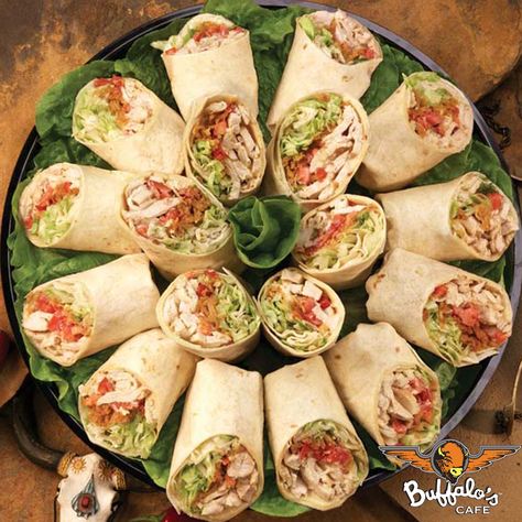 Apache Chicken Wrap Platter.  A platter perfect for any party. Wrap Platter, Catering Platters, Chipotle Ranch, Pepper Jack Cheese, Pepper Jack, Chicken Wraps, Cheese Platters, Party Plates, Wedding Catering