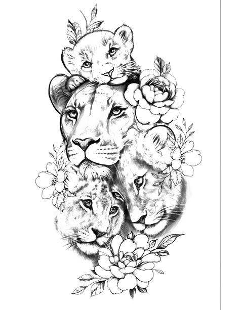 Leo Lion Tattoos, Lioness And Cub Tattoo, Lion Cub Tattoo, Lioness Tattoo Design, Fierce Tattoo, Cute Animal Tattoos, Cubs Tattoo, Arm Sleeve Tattoos For Women, Lioness Tattoo