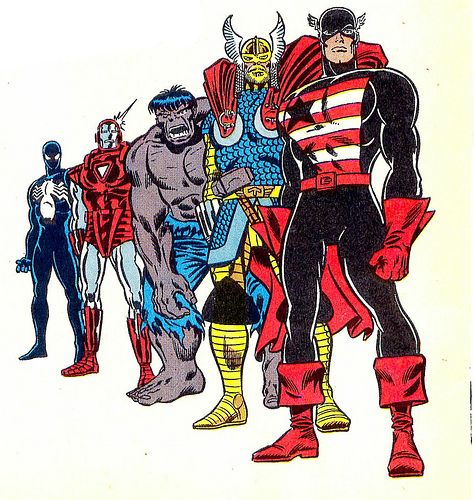 The Captain (Steve Rogers) & Friends Marvel 80s, Marvel 90s, Grey Hulk, Spider Man Black, Marvel Character Design, Marvel Costumes, Kevin Feige, Comic Book Artwork, Comic Manga